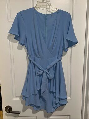 Light Blue Wrap Tie-Front Women's Dress
